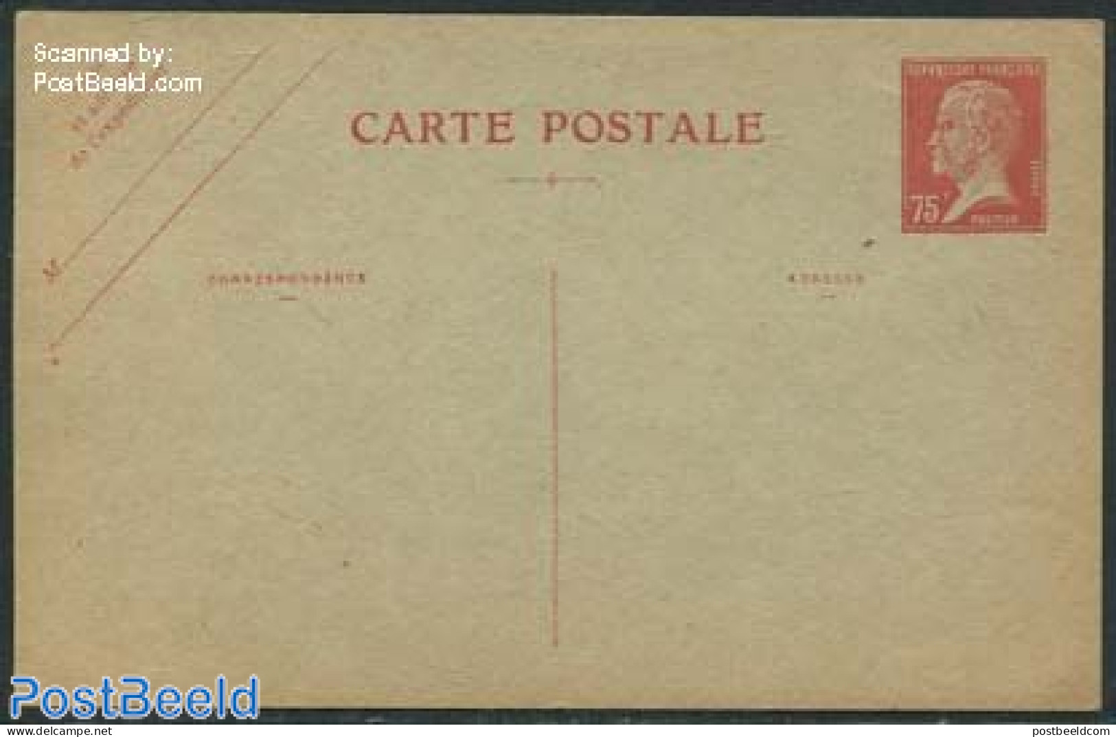 France 1926 Postcard 75c, Pasteur, Unused Postal Stationary - Lettres & Documents