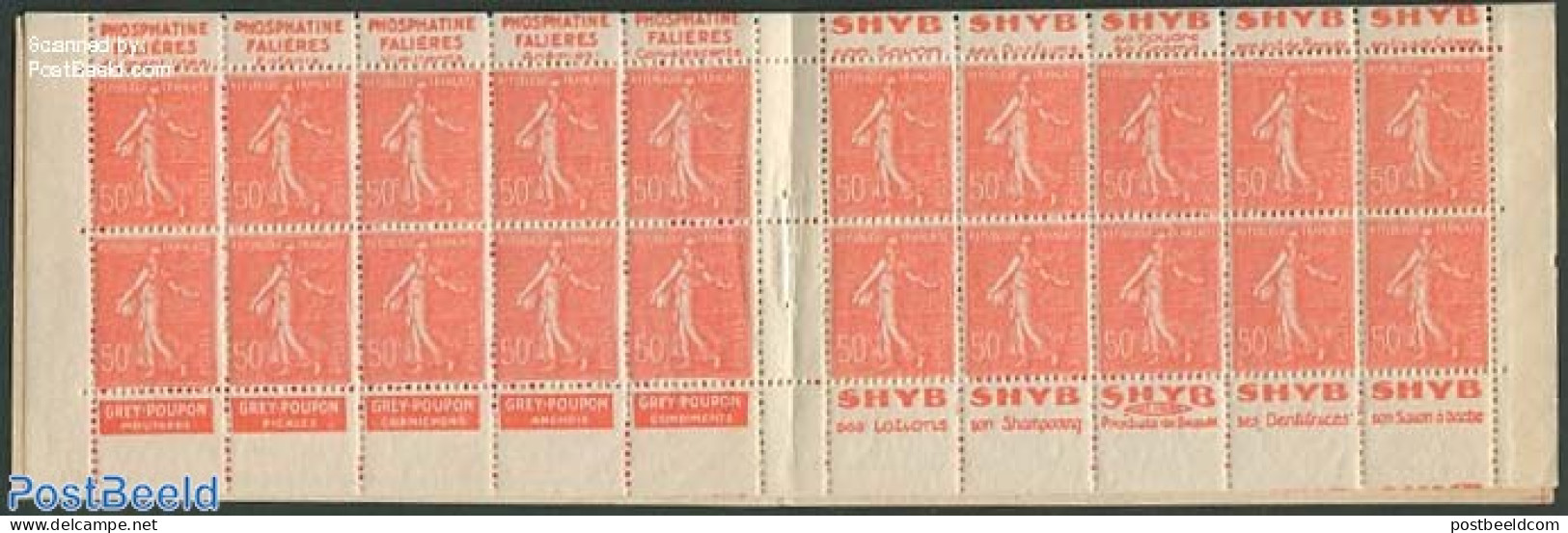 France 1924 20x50c Booklet (Falieres-Shyb-Grey Poupon-Shyb), Mint NH, Stamp Booklets - Unused Stamps