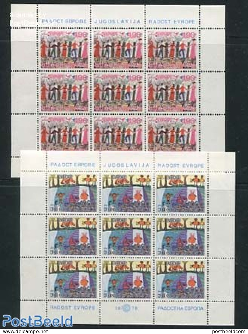 Yugoslavia 1978 European Joy 2 M/s, Mint NH, History - Nature - Europa Hang-on Issues - Cats - Art - Children Drawings - Unused Stamps