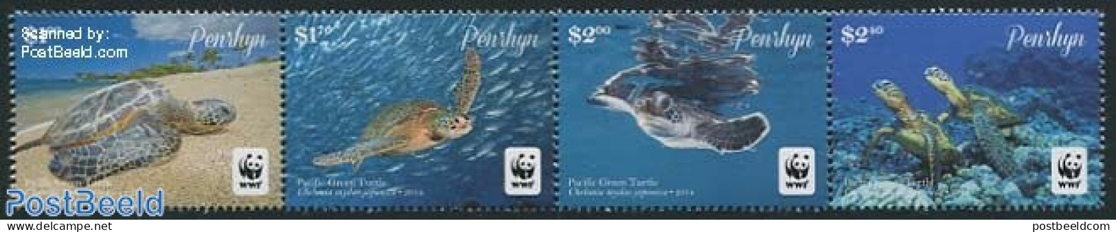Penrhyn 2014 WWF, Pacific Green Turtle 4v [:::] (without Borders), Mint NH, Nature - Turtles - World Wildlife Fund (WWF) - Penrhyn