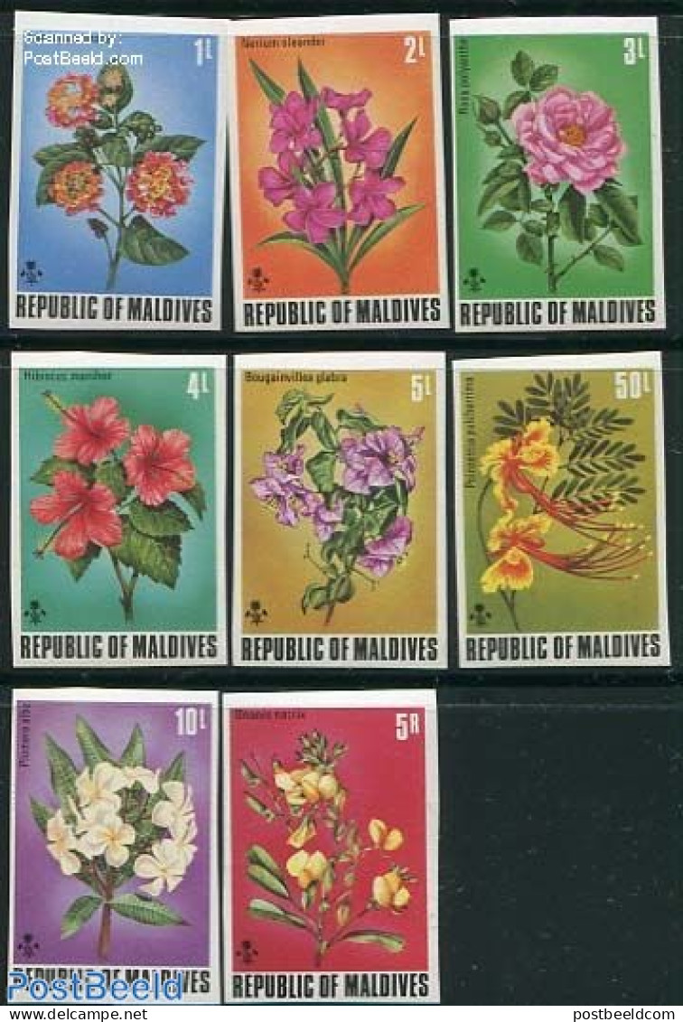 Maldives 1973 Flowers 8v, Imperforated, Mint NH, Nature - Flowers & Plants - Maldives (1965-...)