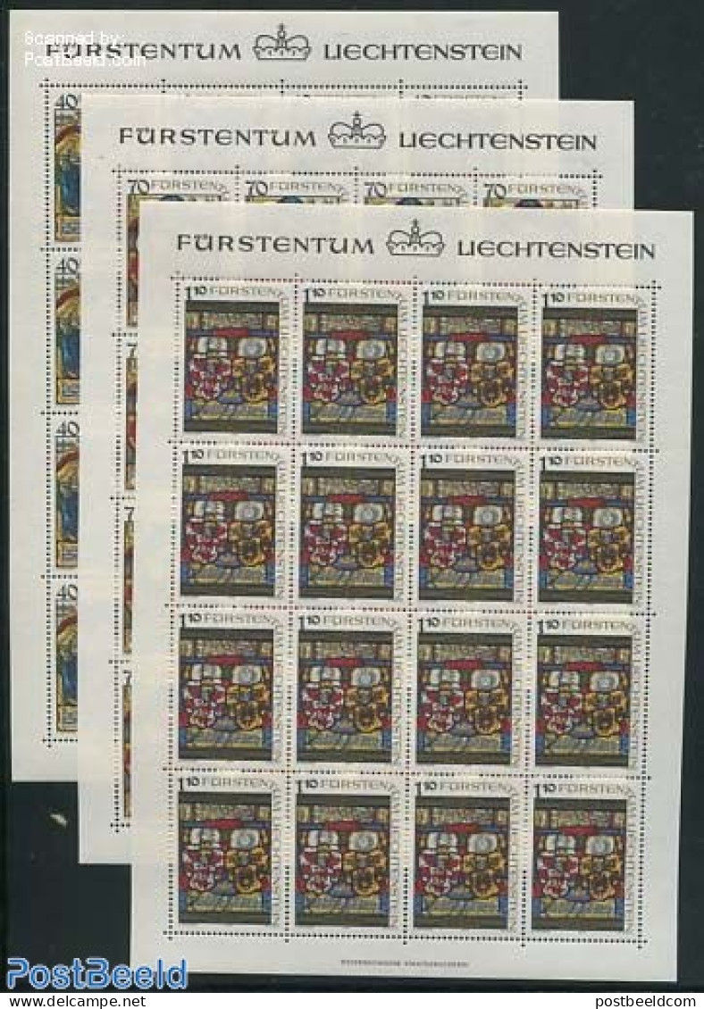 Liechtenstein 1979 Country Museum 3 M/s, Mint NH, History - Coat Of Arms - Art - Stained Glass And Windows - Unused Stamps