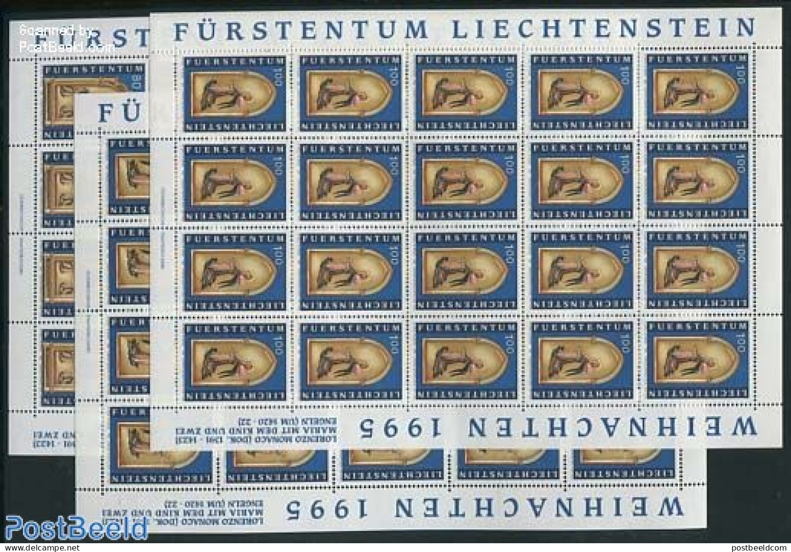 Liechtenstein 1995 Christmas 3 M/s, Mint NH, Religion - Christmas - Unused Stamps