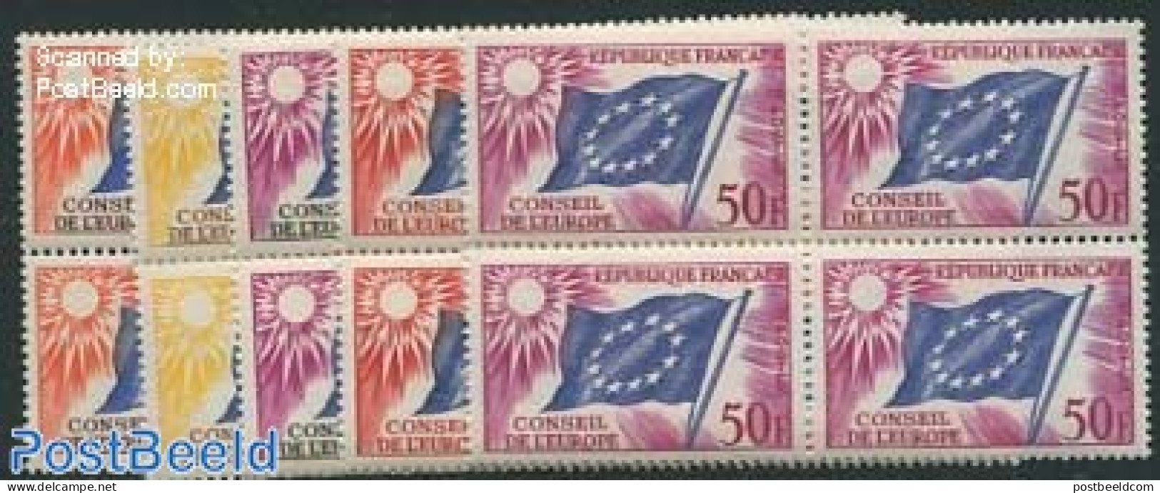 France 1958 European Council 5v, Blocks Of 4 [+], Mint NH, History - Nuevos