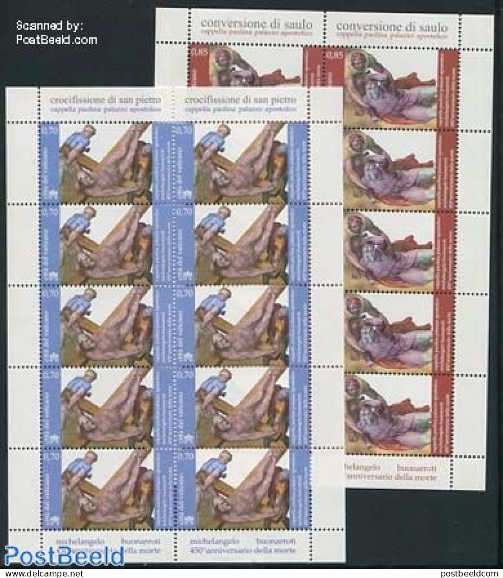 Vatican 2014 Michelangelo 2 M/s, Mint NH, Art - Michelangelo - Paintings - Unused Stamps