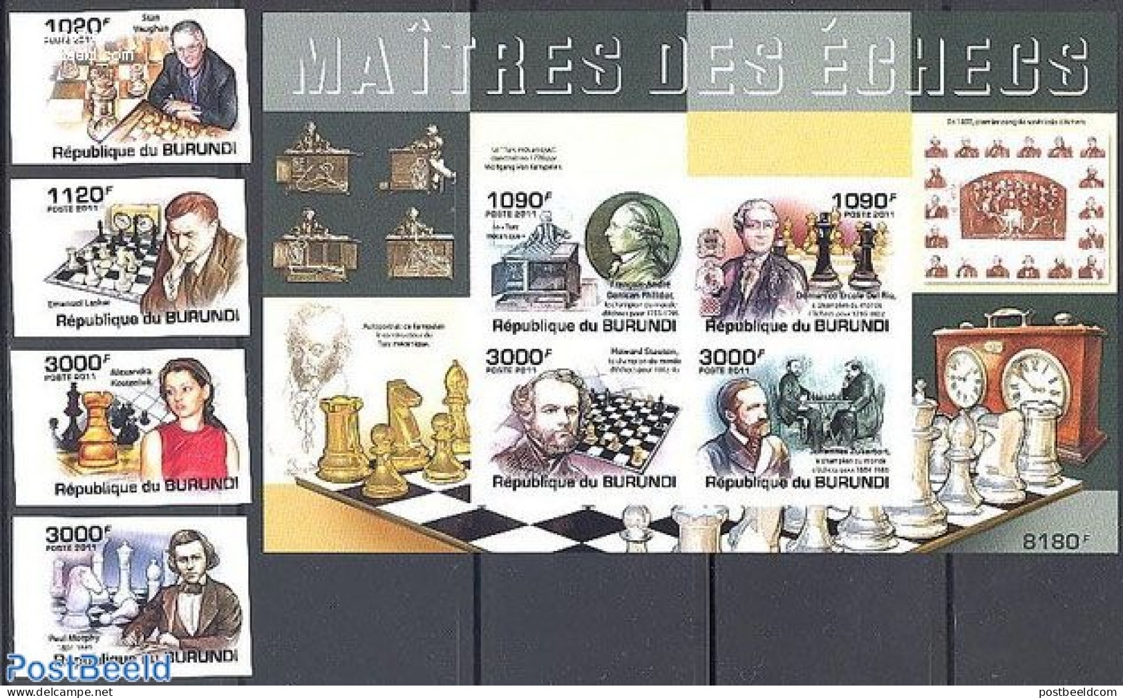 Burundi 2011 Chess 4v+s/s, Imperforated, Mint NH, Sport - Chess - Schach