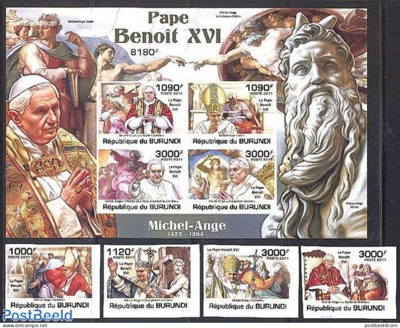 Burundi 2011 Pope Benedict XVI 4v+s/s, Imperforated, Mint NH - Sonstige & Ohne Zuordnung