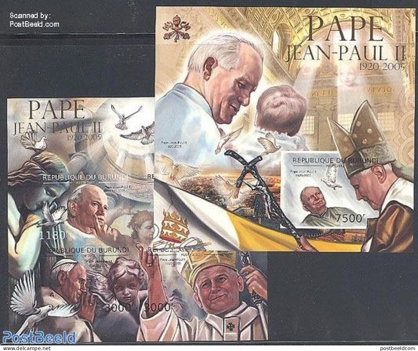 Burundi 2012 Pope John Paul II 2 S/s, Imperforated, Mint NH, Religion - Pope - Religion - Popes