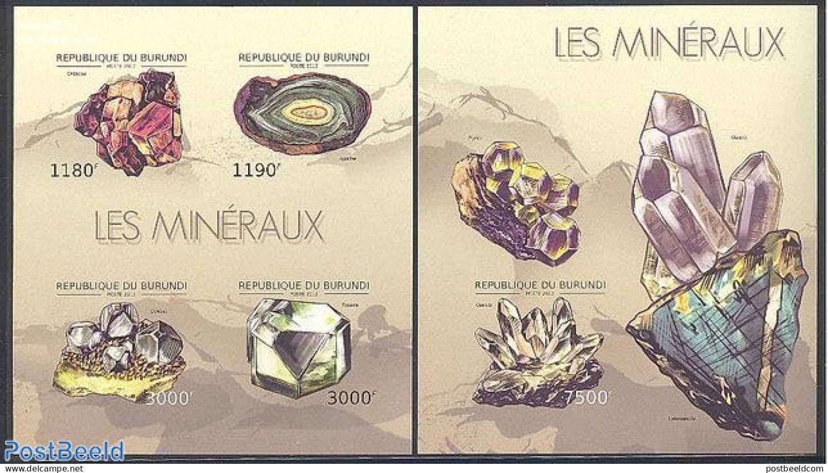 Burundi 2012 Minerals 2 S/s, Imperforated, Mint NH, History - Geology - Altri & Non Classificati