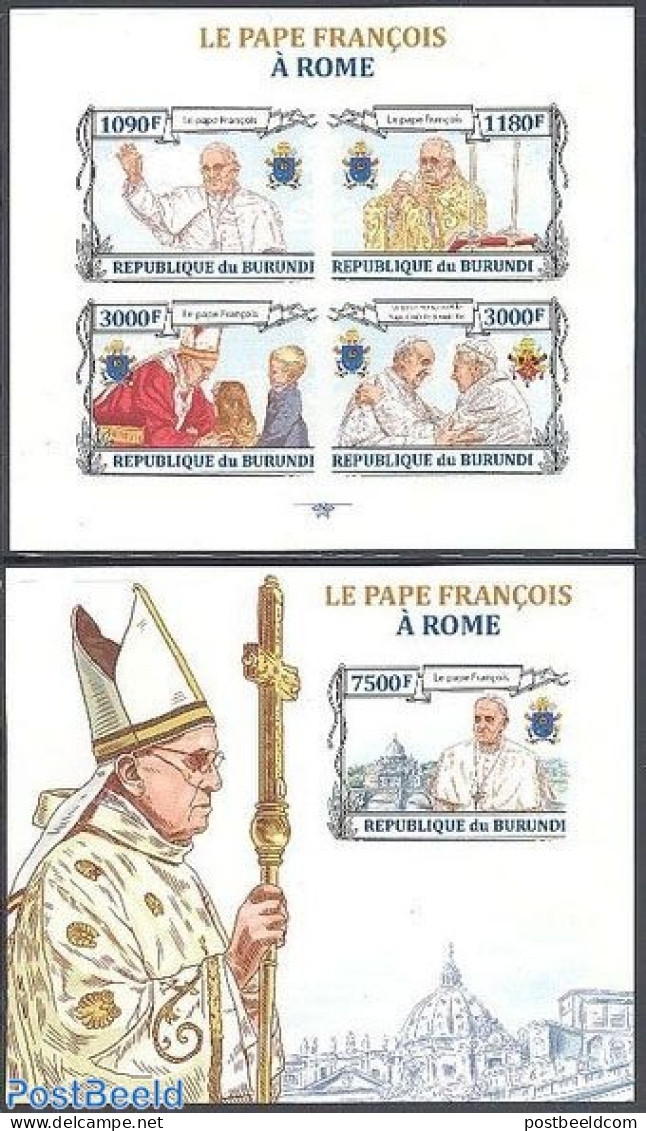 Burundi 2013 Pope Francis 2 S/s, Imperforated, Mint NH, Religion - Pope - Religion - Papas