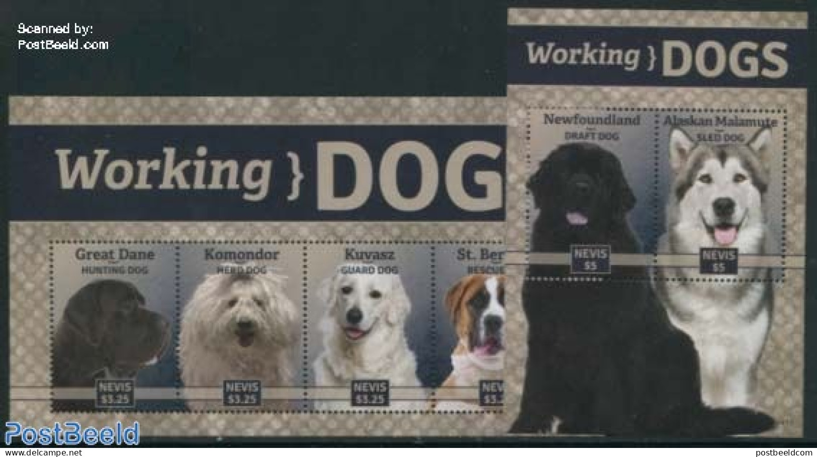 Nevis 2014 Working Dogs 2 S/s, Mint NH, Nature - Dogs - St.Kitts Und Nevis ( 1983-...)