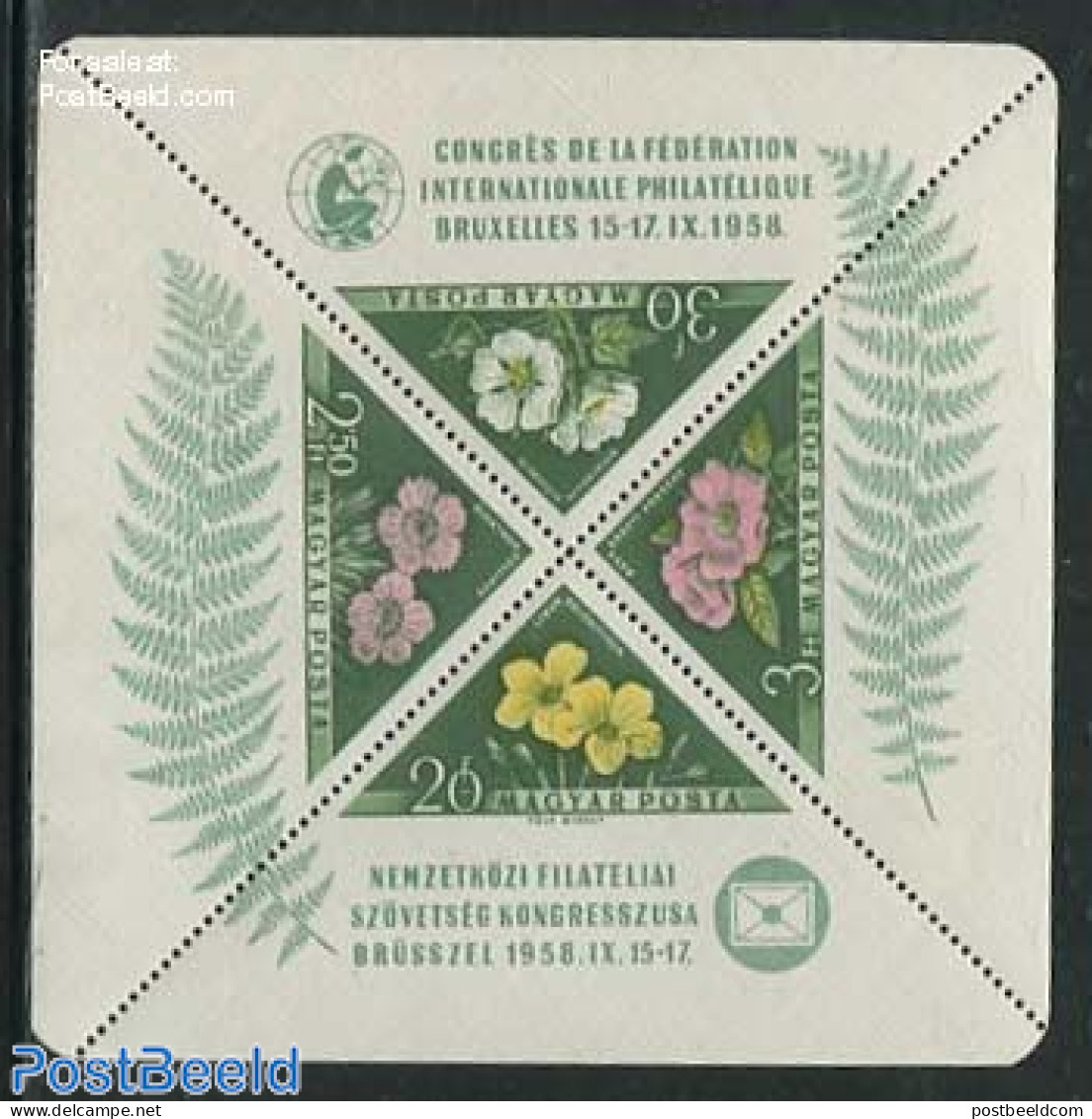 Hungary 1958 FIP Congress S/s, Unused (hinged), Nature - Flowers & Plants - Philately - Unused Stamps