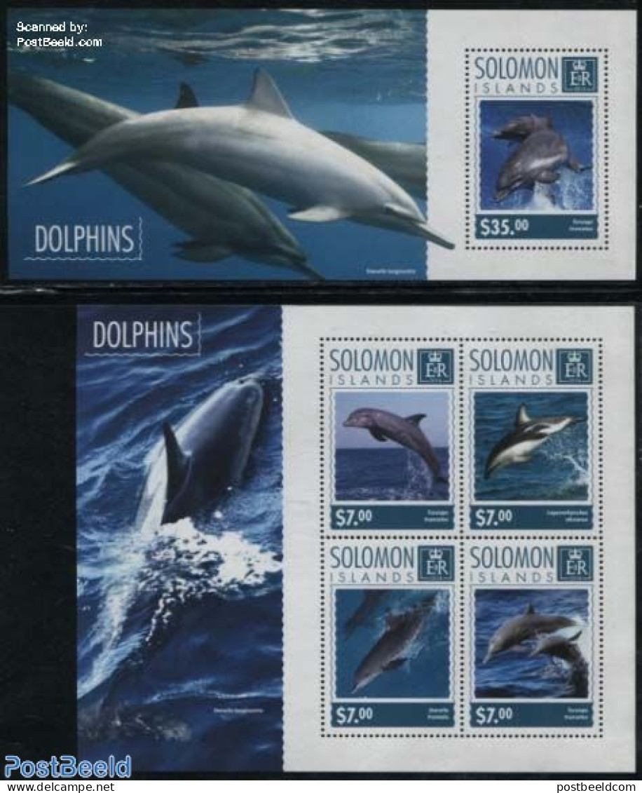 Solomon Islands 2014 Dolphins 2 S/s, Mint NH, Nature - Sea Mammals - Isole Salomone (1978-...)