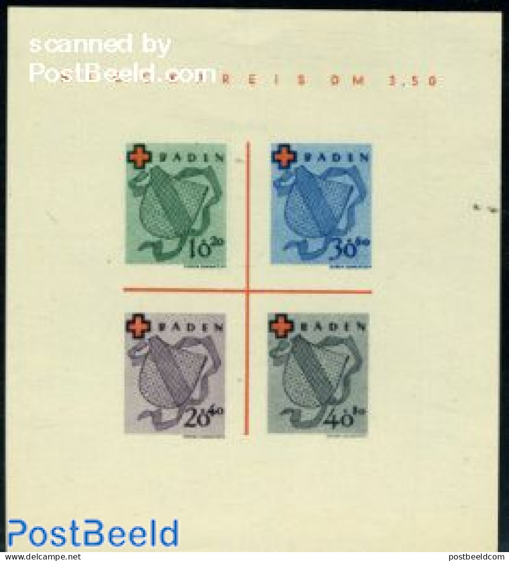 Germany, French Zone 1949 Baden, Red Cross S/s (issued Without Gum), Unused (hinged), Health - Red Cross - Croix-Rouge