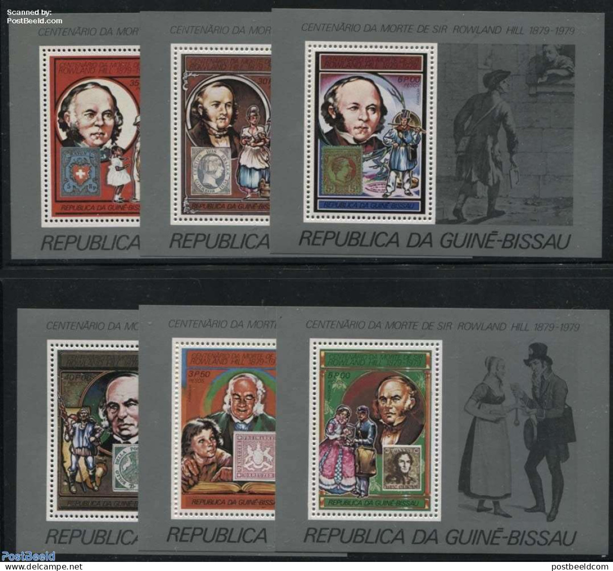 Guinea Bissau 1978 Sir Rowland Hill 6 S/s, Mint NH, Post - Sir Rowland Hill - Stamps On Stamps - Poste