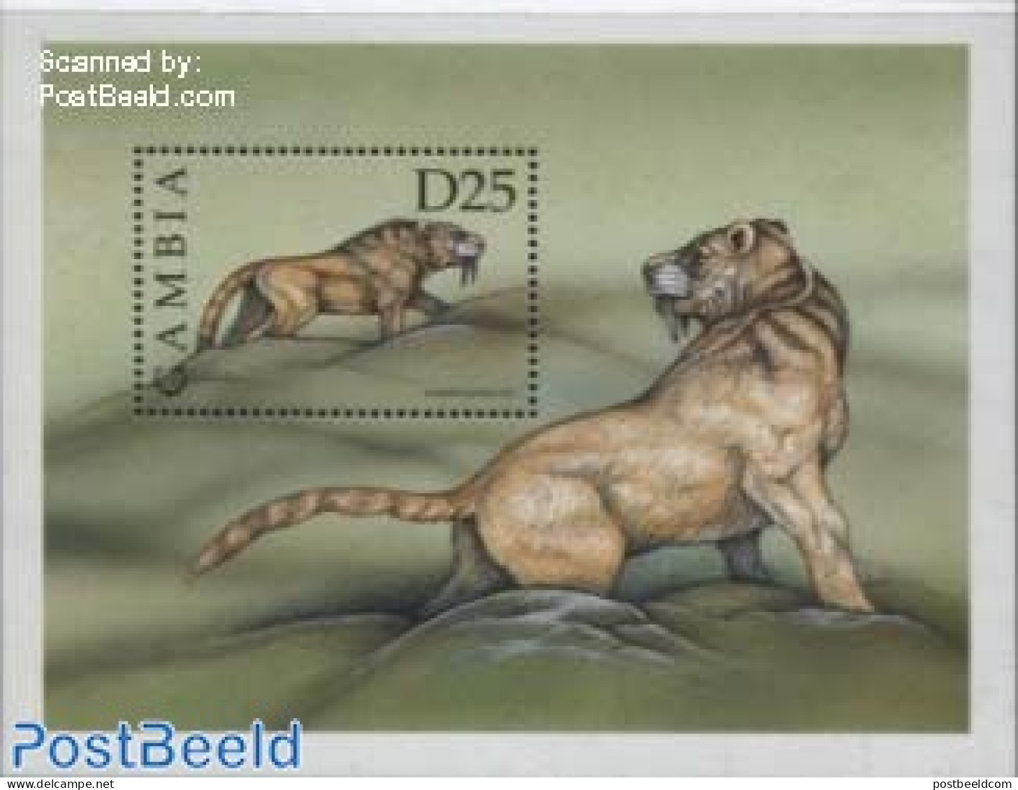 Gambia 1999 Sabertooth Cat S/s, Mint NH, Nature - Cat Family - Prehistoric Animals - Vor- U. Frühgeschichte