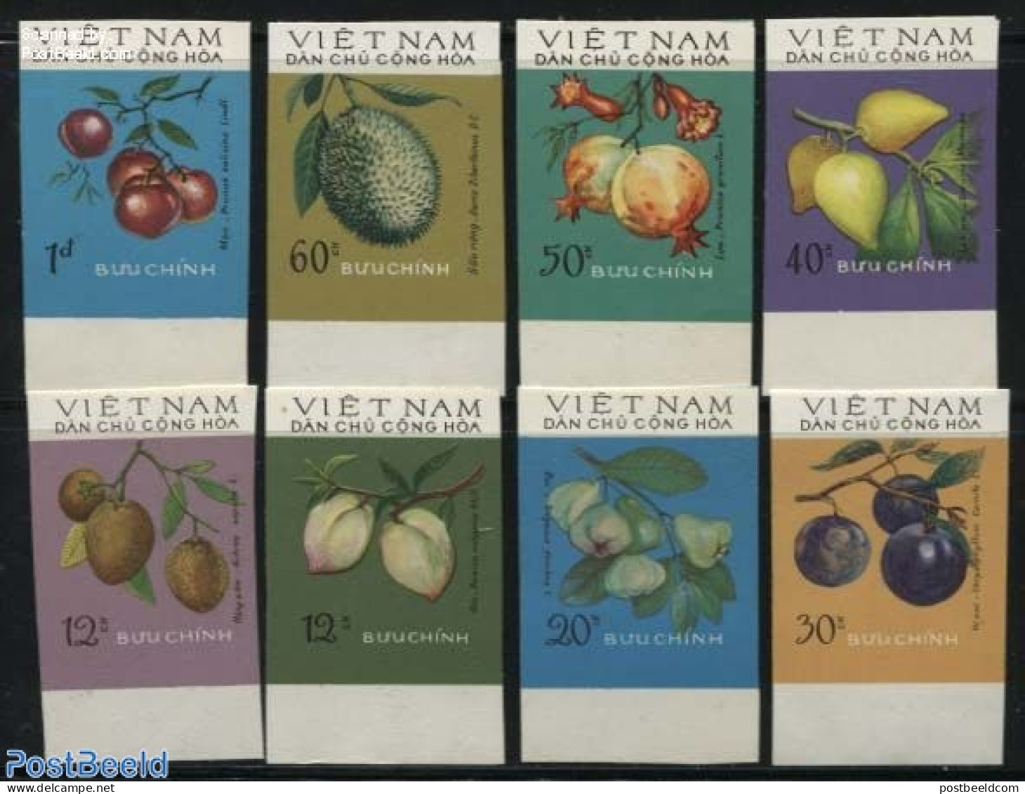 Vietnam 1975 Fruits 8v, Imperforated, Mint NH, Nature - Fruit - Frutta