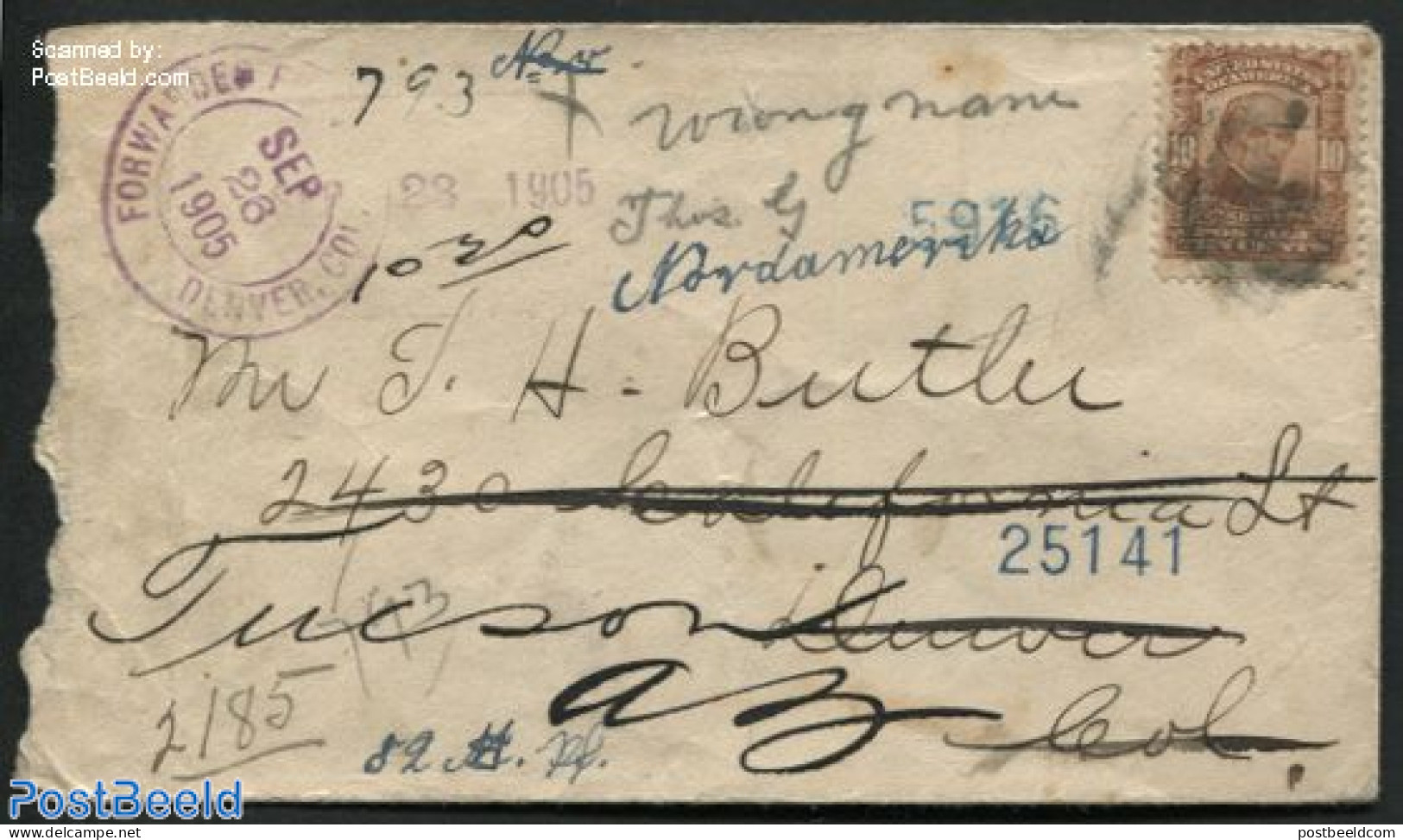 United States Of America 1905 Forwarded Letter With 10c Stamp Daniel Webster, Postal History - Brieven En Documenten