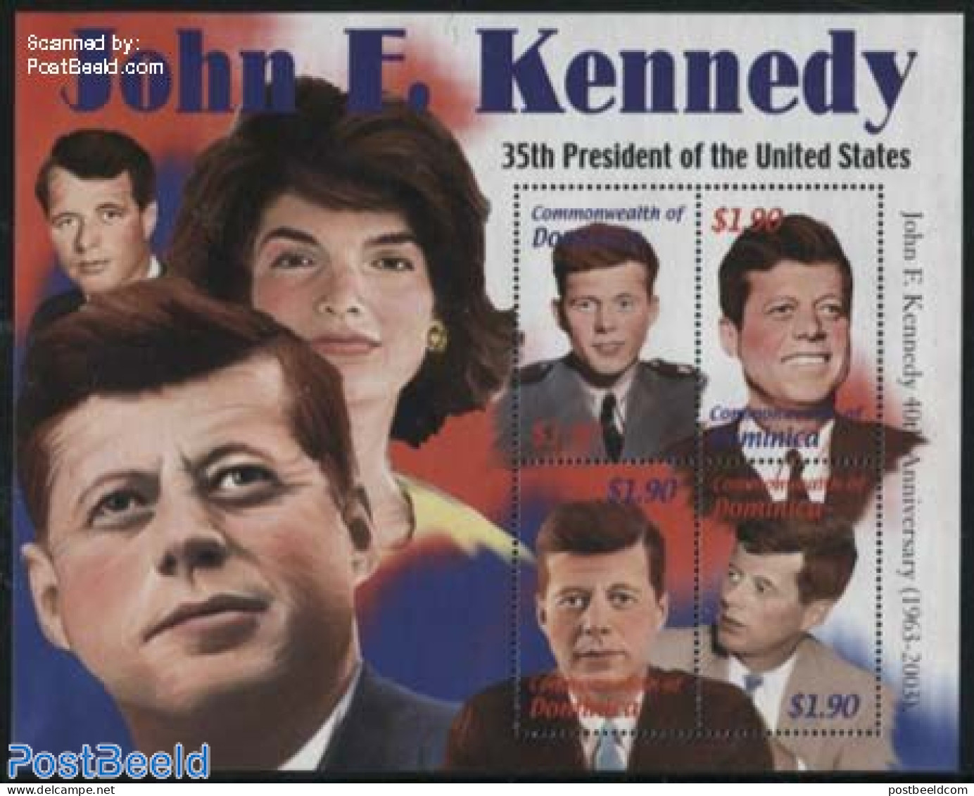 Dominica 2002 J.F. Kennedy 4v M/s, Mint NH, History - American Presidents - Dominikanische Rep.