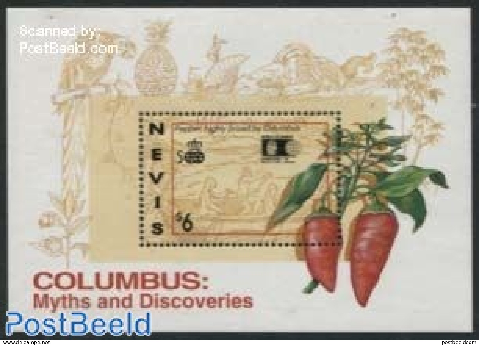 Nevis 1992 Red Pepper S/s, Mint NH, Health - History - Transport - Food & Drink - Explorers - Ships And Boats - Food