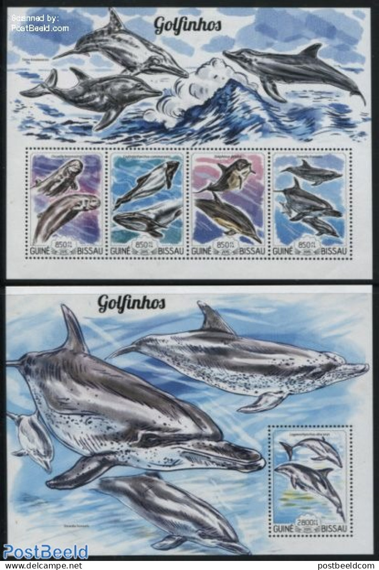 Guinea Bissau 2015 Dolphins 2 S/s, Mint NH, Nature - Sea Mammals - Guinea-Bissau