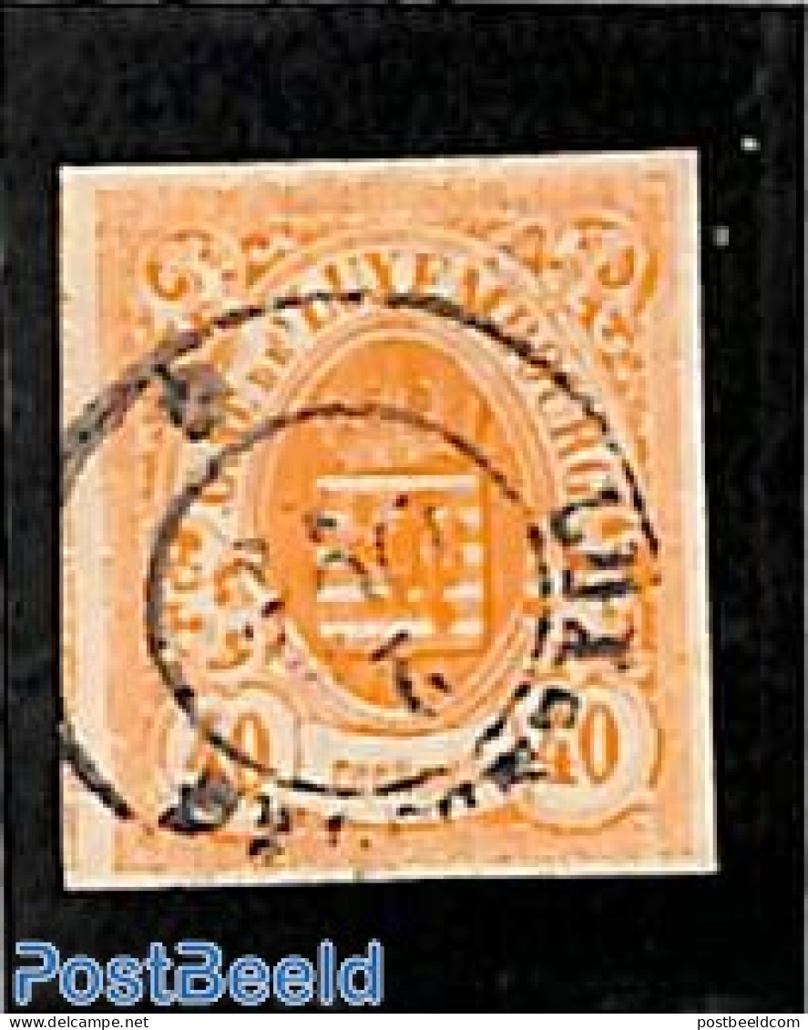 Luxemburg 1859 40c Redorange, Used, Very Nice Margins, Folded In Lower Left Corner, Used Stamps - Gebraucht