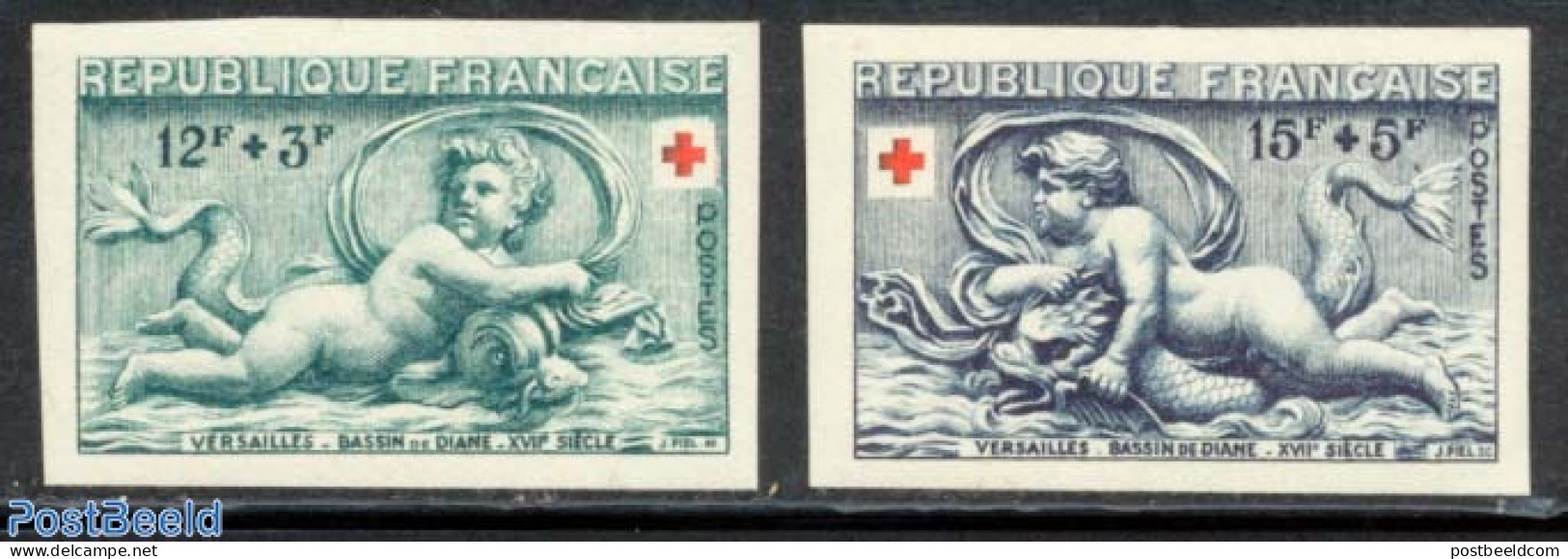 France 1952 Red Cross 2v, Imperforated, Mint NH, Health - Religion - Red Cross - Angels - Ongebruikt
