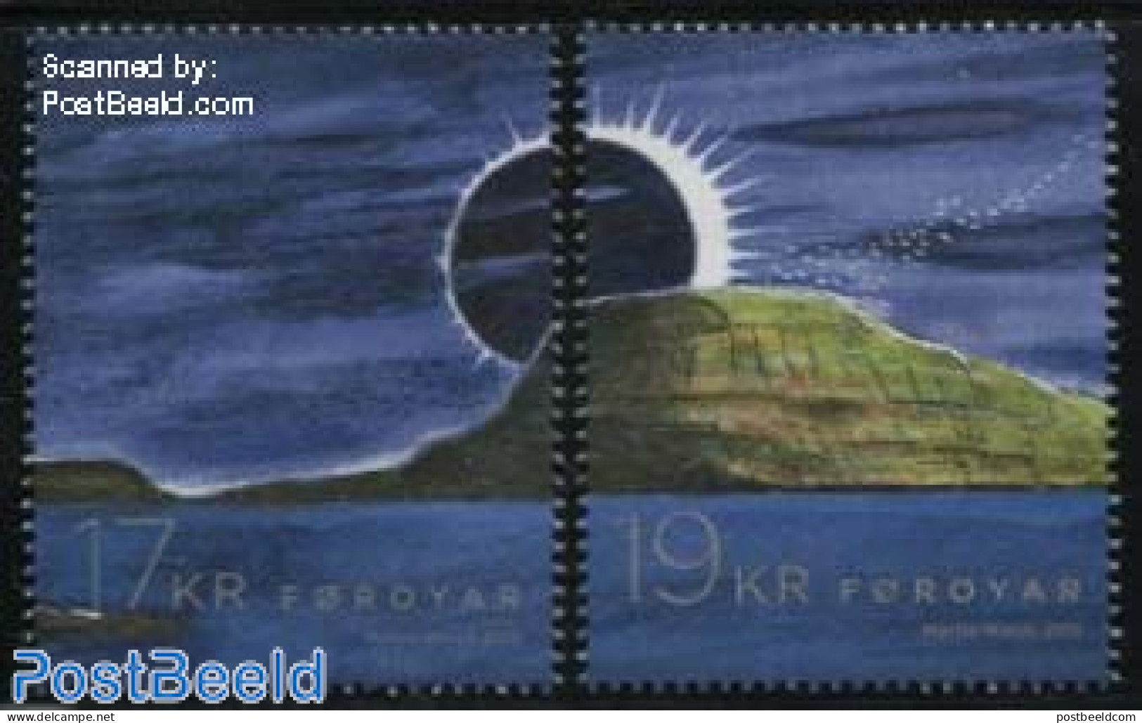 Faroe Islands 2015 Solar Eclipse 2v, Mint NH, Nature - Science - Birds - Astronomy - Art - Paintings - Astrology