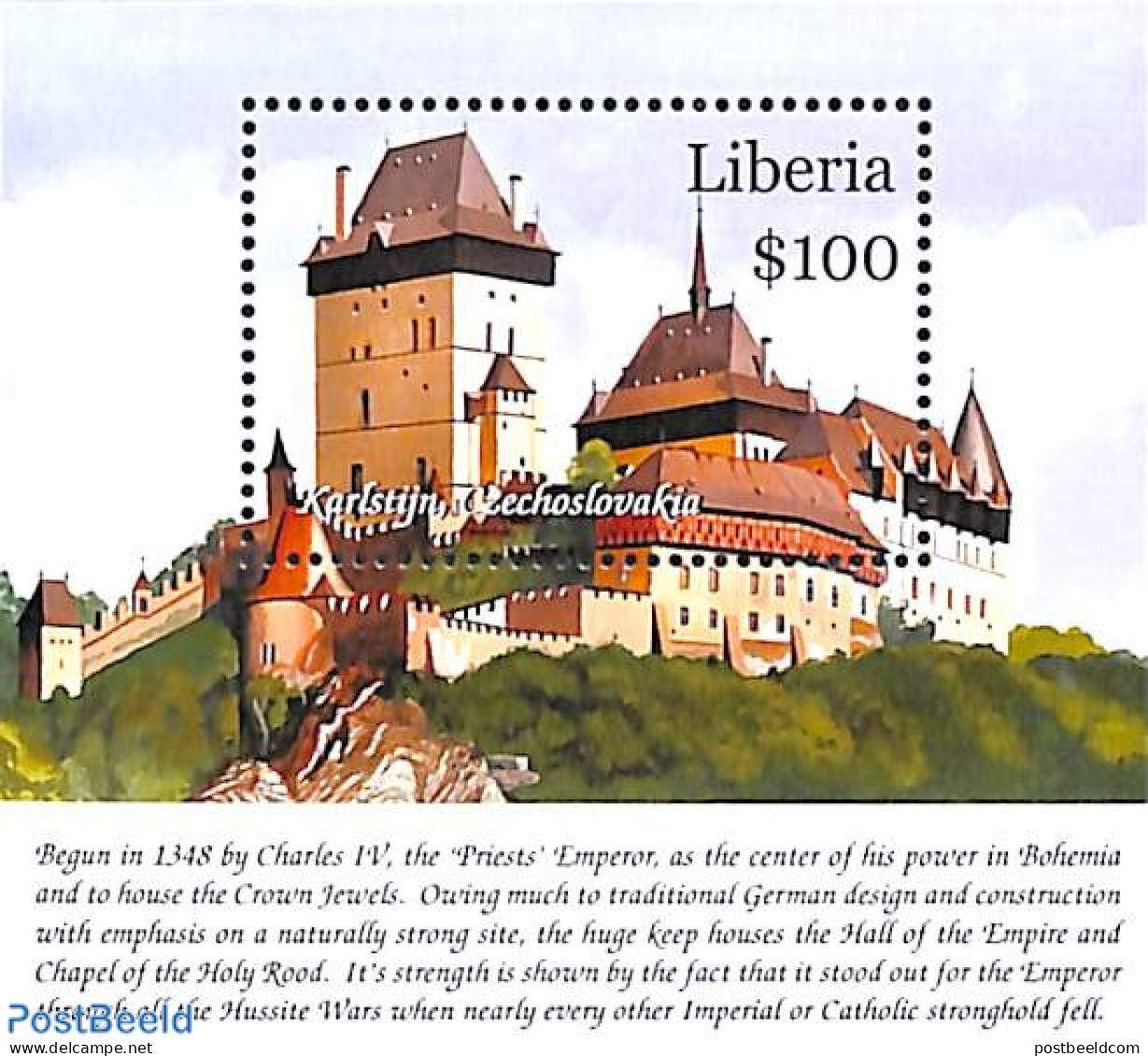 Liberia 2001 Castles S/s (Czech Republic), Mint NH, Art - Castles & Fortifications - Castles