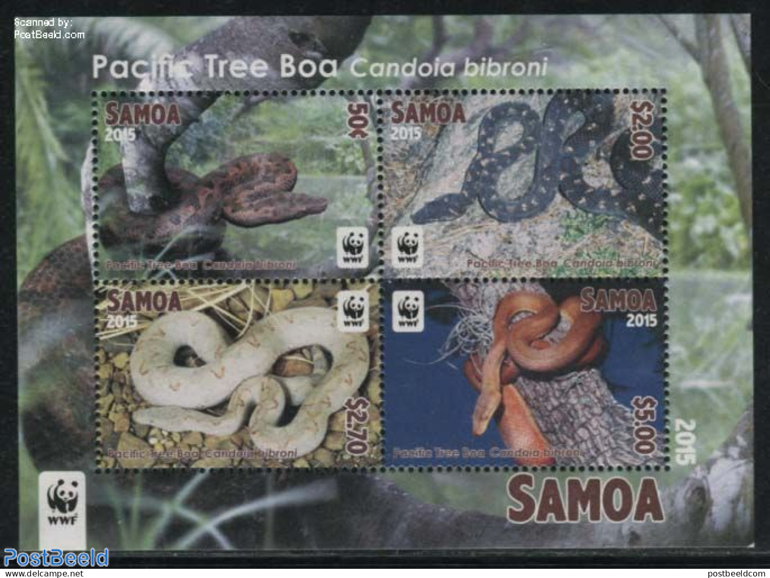 Samoa 2015 WWF, Pacific Tree Boa S/s, Mint NH, Nature - Reptiles - Snakes - World Wildlife Fund (WWF) - Samoa (Staat)