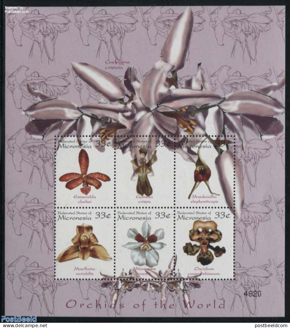 Micronesia 2000 Orchids, Esmeralda Clarkei 6v M/s, Mint NH, Nature - Flowers & Plants - Orchids - Micronesia