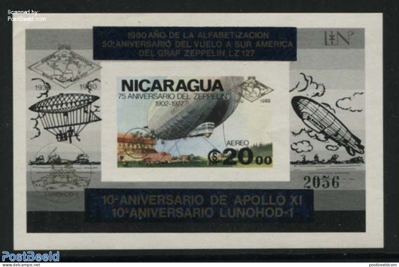 Nicaragua 1980 Zeppelin Overprinted, Gold S/s, Mint NH, Transport - Zeppelins - Zeppelins