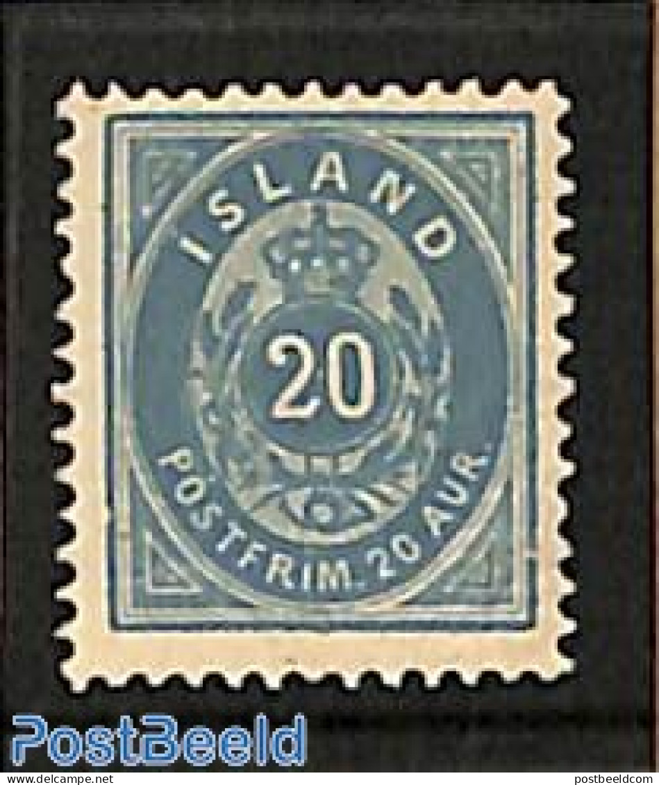 Iceland 1882 20A, Blue, Perf. 12.75, Unused (hinged) - Ongebruikt