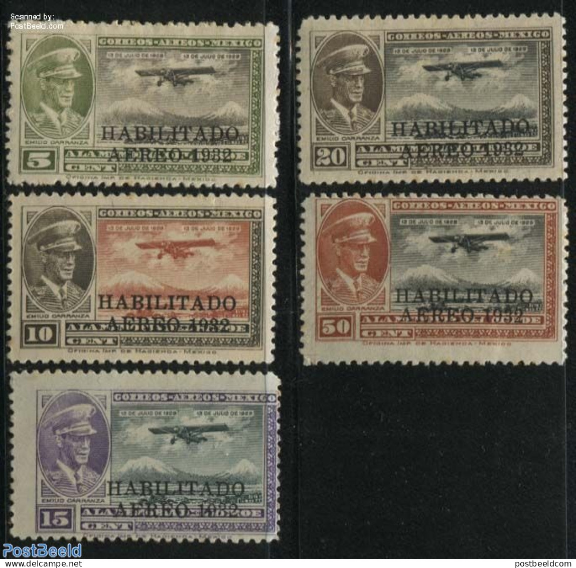 Mexico 1932 Airmail Overprints 5v, Unused (hinged), Transport - Aircraft & Aviation - Aviones