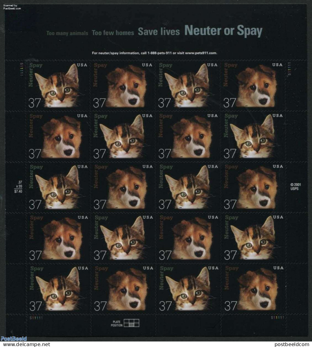 United States Of America 2002 Neuter Or Spay M/s, Mint NH, Nature - Cats - Dogs - Unused Stamps