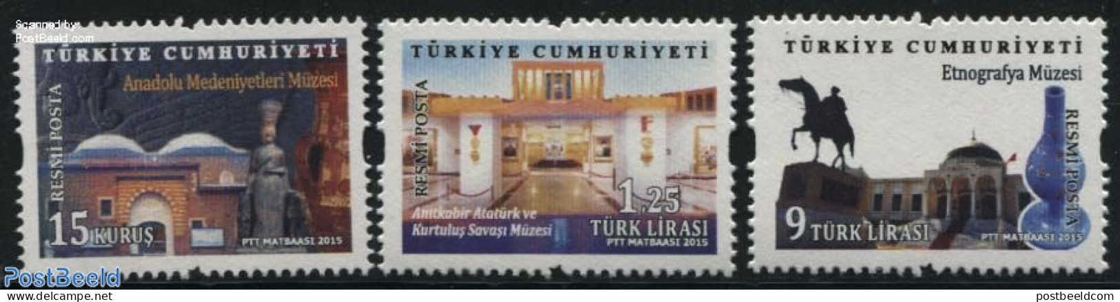 Turkey 2015 Definitives, Museums 3v, Mint NH, Nature - Horses - Art - Museums - Sculpture - Altri & Non Classificati