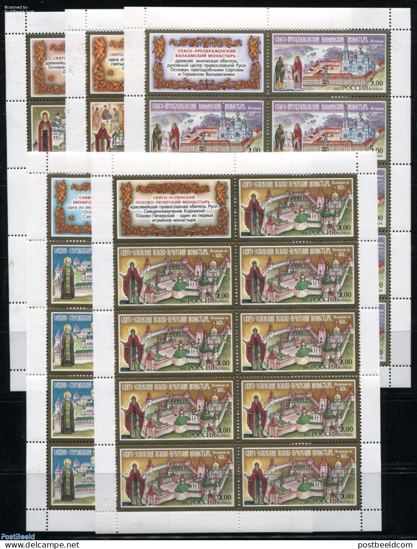 Russia 2002 Orthodox Cloisters 5 M/s, Mint NH, Religion - Cloisters & Abbeys - Religion - Klöster