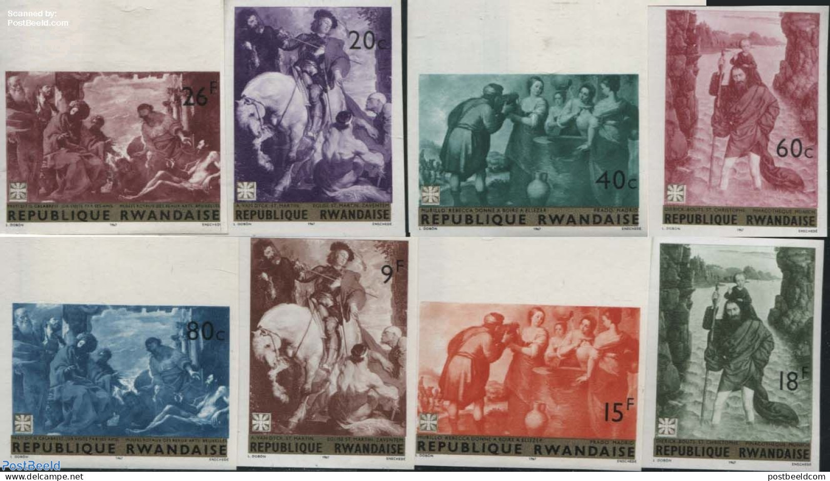 Rwanda 1967 Paintings 8v, Imperforated, Mint NH, Religion - Religion - Art - Paintings - Andere & Zonder Classificatie