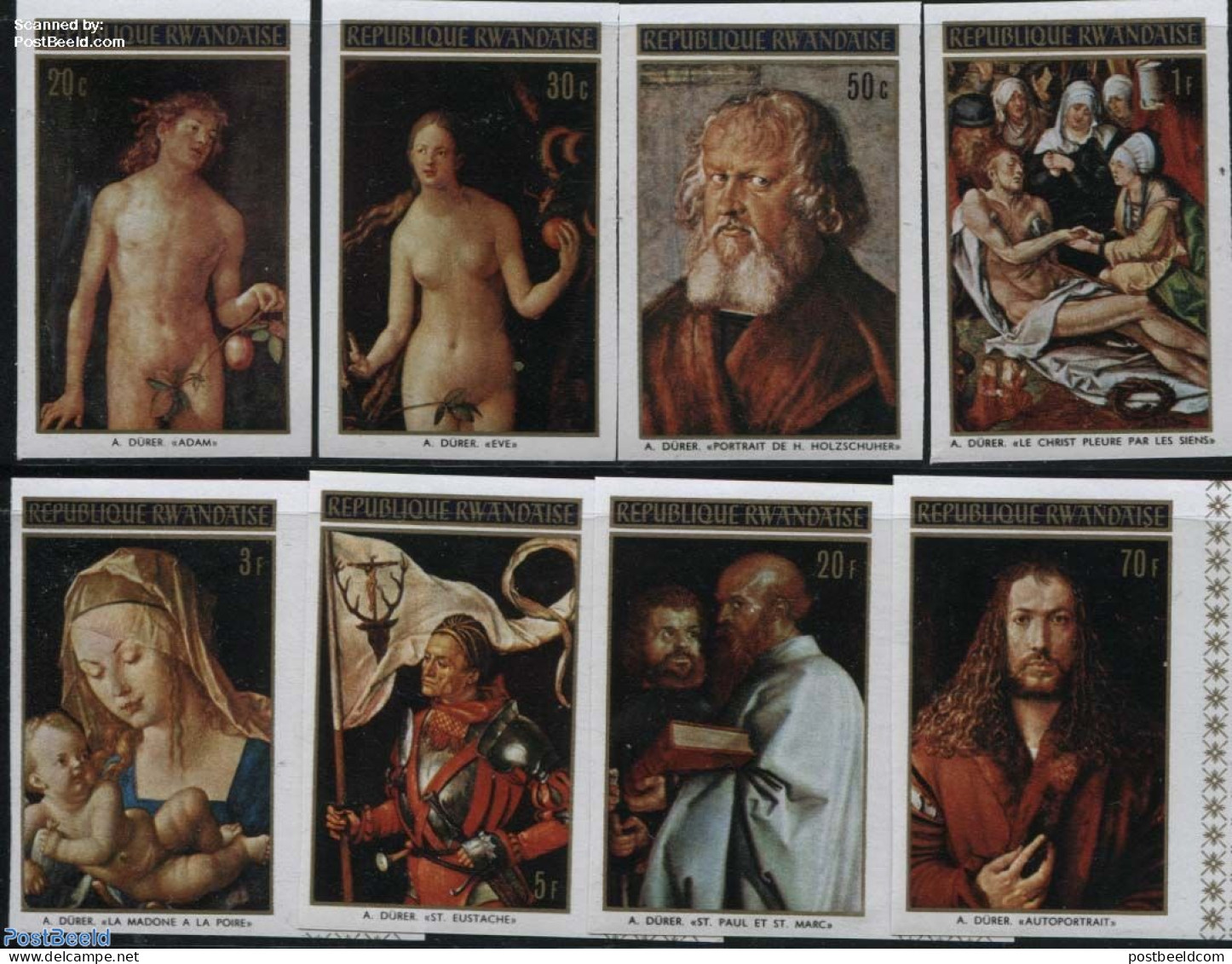 Rwanda 1971 Duerer Paintings 8v, Imperforated, Mint NH, Art - Dürer, Albrecht - Nude Paintings - Paintings - Other & Unclassified