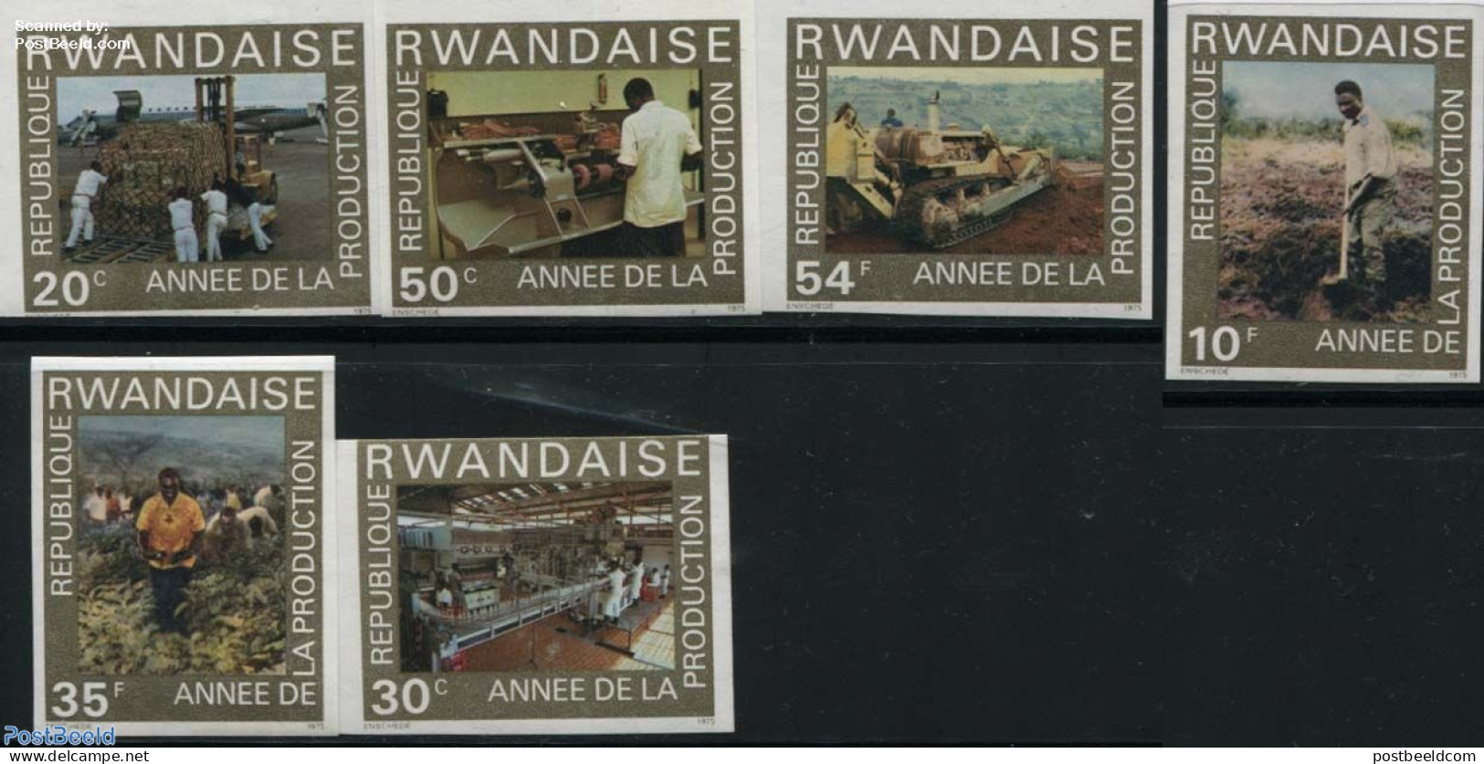 Rwanda 1975 Productivity Year 6v, Imperforated, Mint NH, Various - Agriculture - Export & Trade - Industry - Landwirtschaft