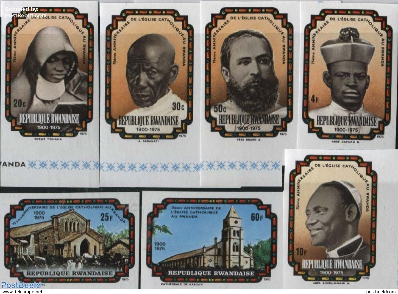 Rwanda 1976 Catholic Church 7v, Imperforated, Mint NH, Religion - Churches, Temples, Mosques, Synagogues - Religion - Chiese E Cattedrali