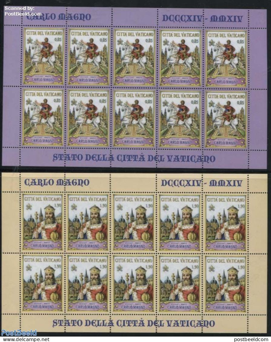 Vatican 2014 Charlemagne 2 M/s, Mint NH, History - Nature - History - Kings & Queens (Royalty) - Horses - Unused Stamps