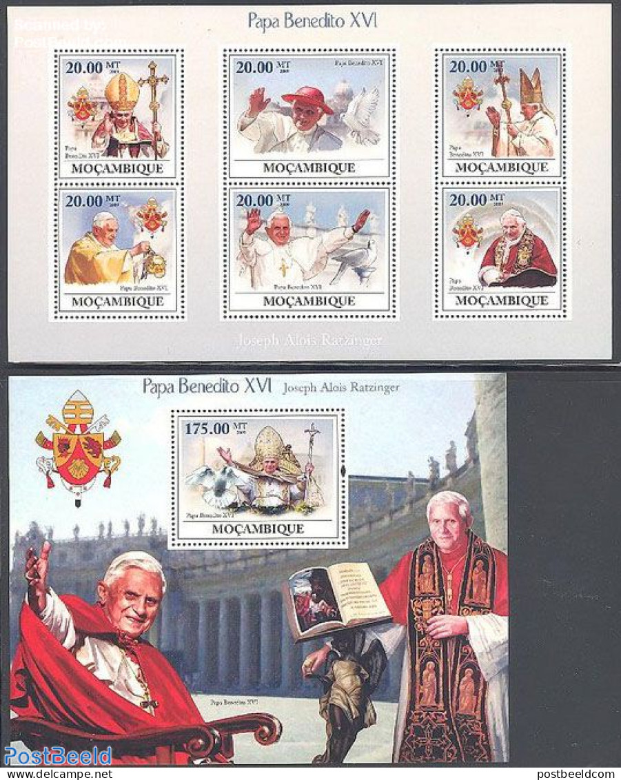 Mozambique 2009 Pope Benedict XVI 2 S/s, Mint NH, Religion - Pope - Religion - Popes