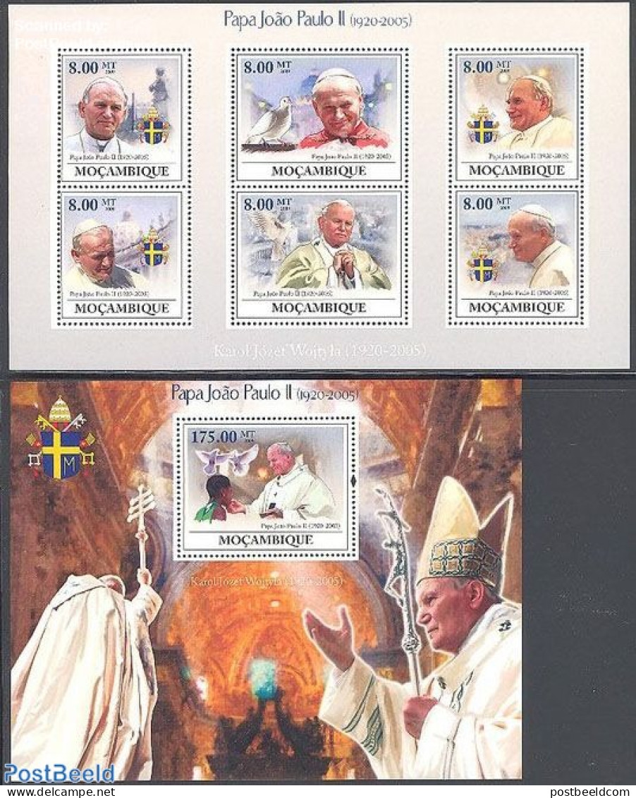 Mozambique 2009 Pope John Paul II 2 S/s, Mint NH, Religion - Pope - Religion - Popes