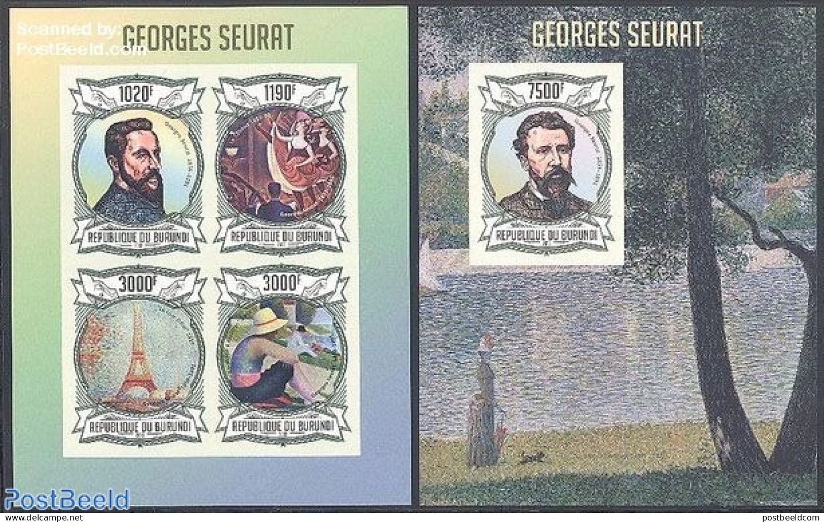 Burundi 2013 Georges Seurat 2 S/s, Imperforated, Mint NH, Modern Art (1850-present) - Paintings - Self Portraits - Sonstige & Ohne Zuordnung