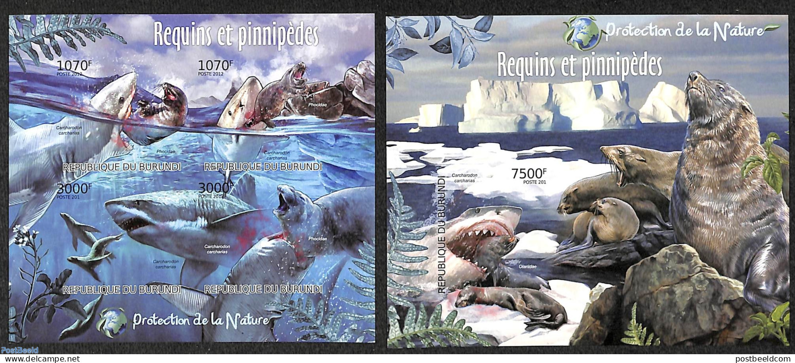 Burundi 2013 Sharks & Seals 2 S/s, Imperforated, Mint NH - Other & Unclassified