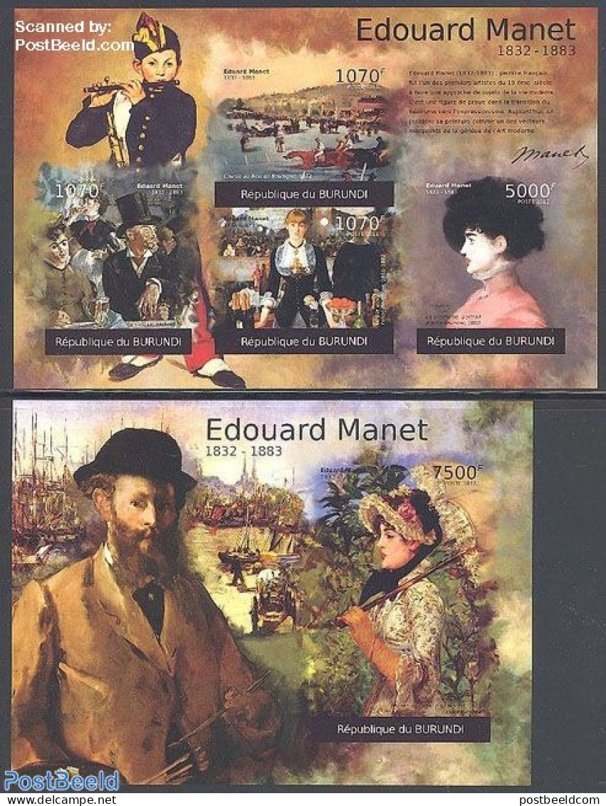 Burundi 2012 Edouard Manet 2 S/s, Imperforated, Mint NH, Nature - Horses - Art - Modern Art (1850-present) - Paintings - Other & Unclassified