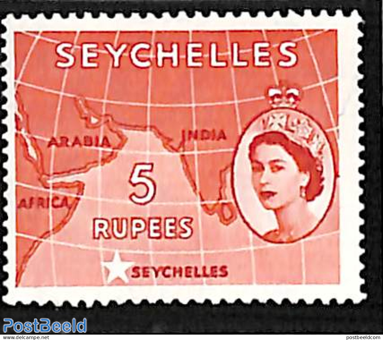 Seychelles 1954 5Rp, Stamp Out Of Set, Mint NH, Various - Maps - Geographie