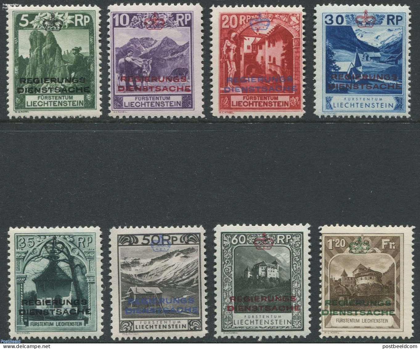 Liechtenstein 1932 On Service 8v, Unused (hinged) - Autres & Non Classés