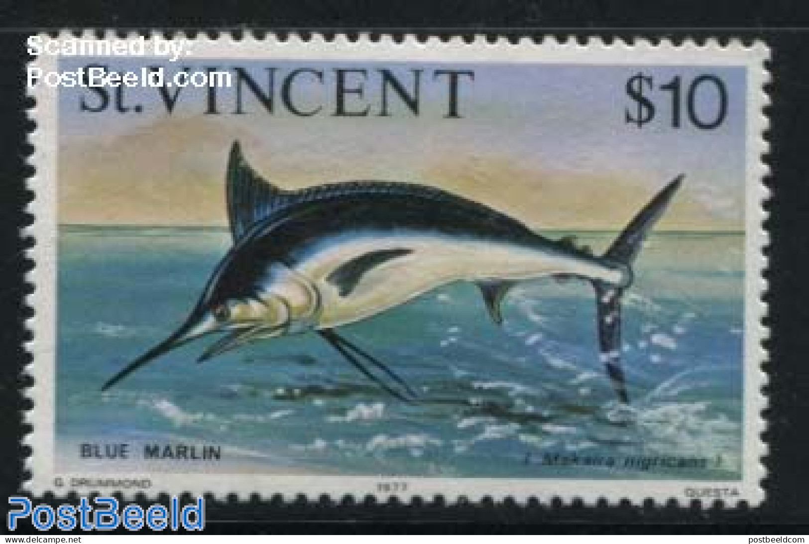 Saint Vincent 1977 $10, With Year 1977, Stamp Out Of Set, Mint NH, Nature - Fish - Poissons
